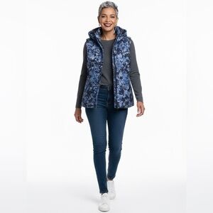 Susan Graver Weekend Printed or Woven Quilted Vest with Hood - Large NWT